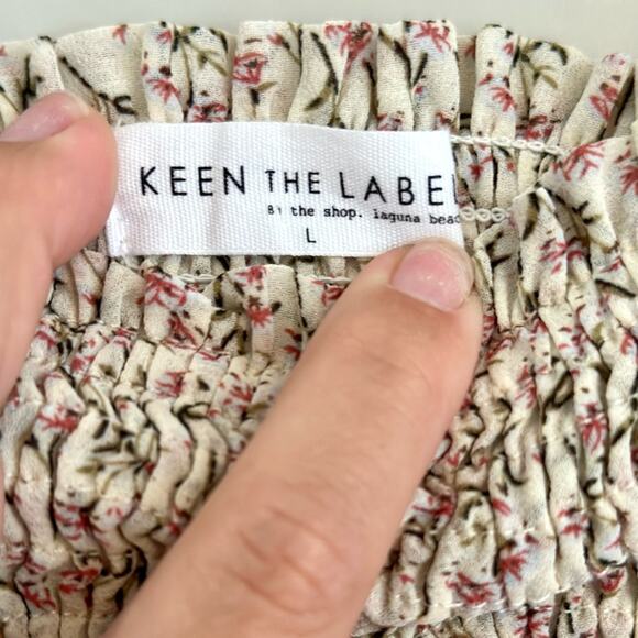 Keen The Label Smocked Peasant Blouse Puff Sleeve Crop Top Long Sleeve L - Picture 3 of 5